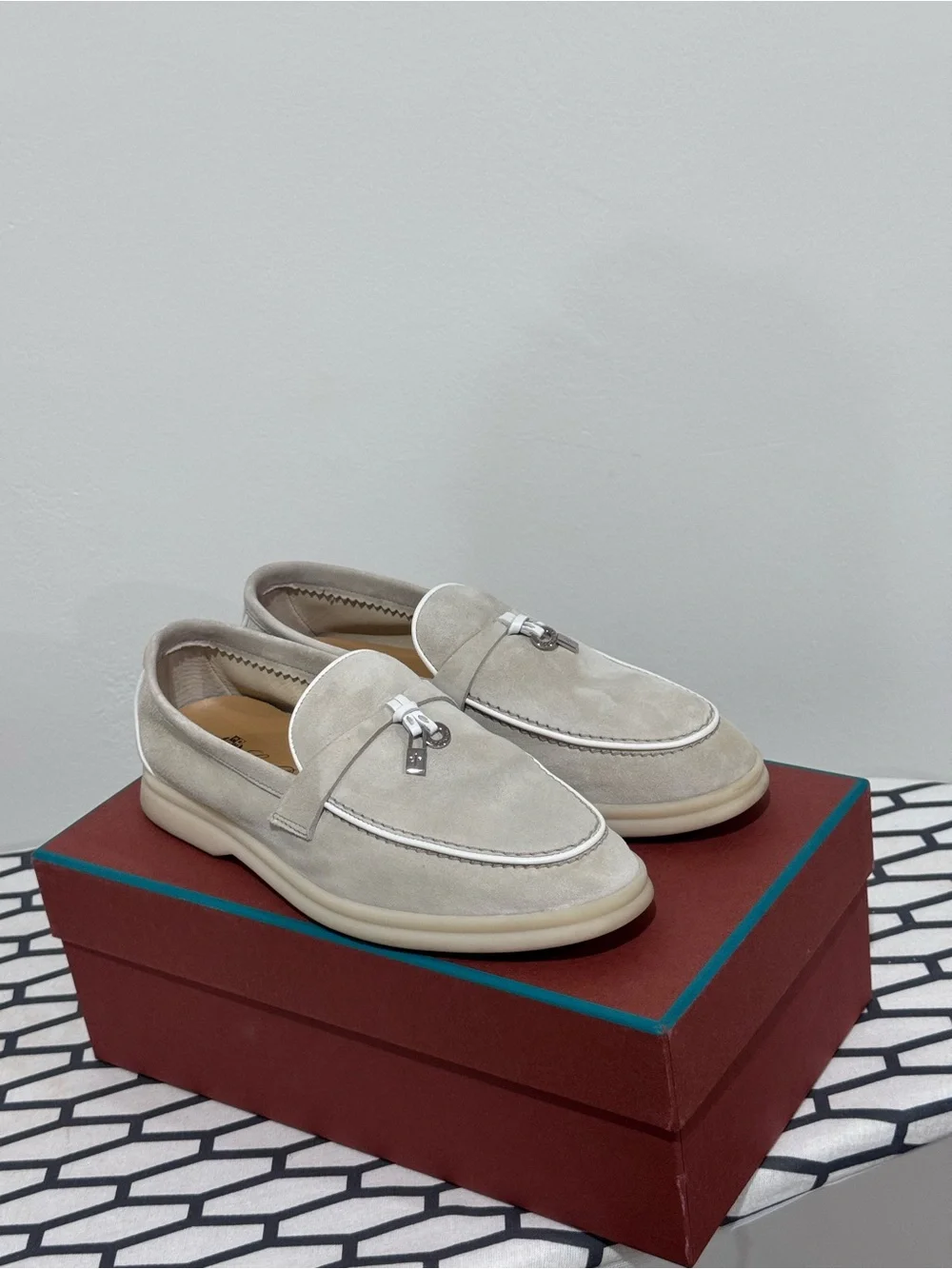 Loro Piana Summer Walk Suede Loafers in Light Beige